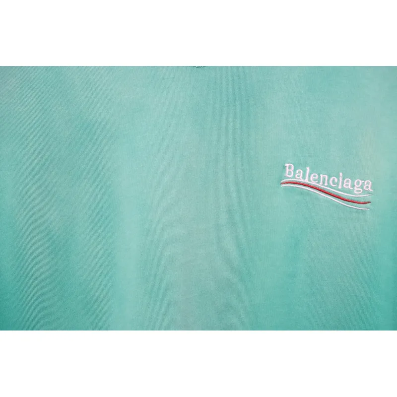 Balenciaga 25ss washed cola embroidery fried color hole short-sleeved T-shirt green
