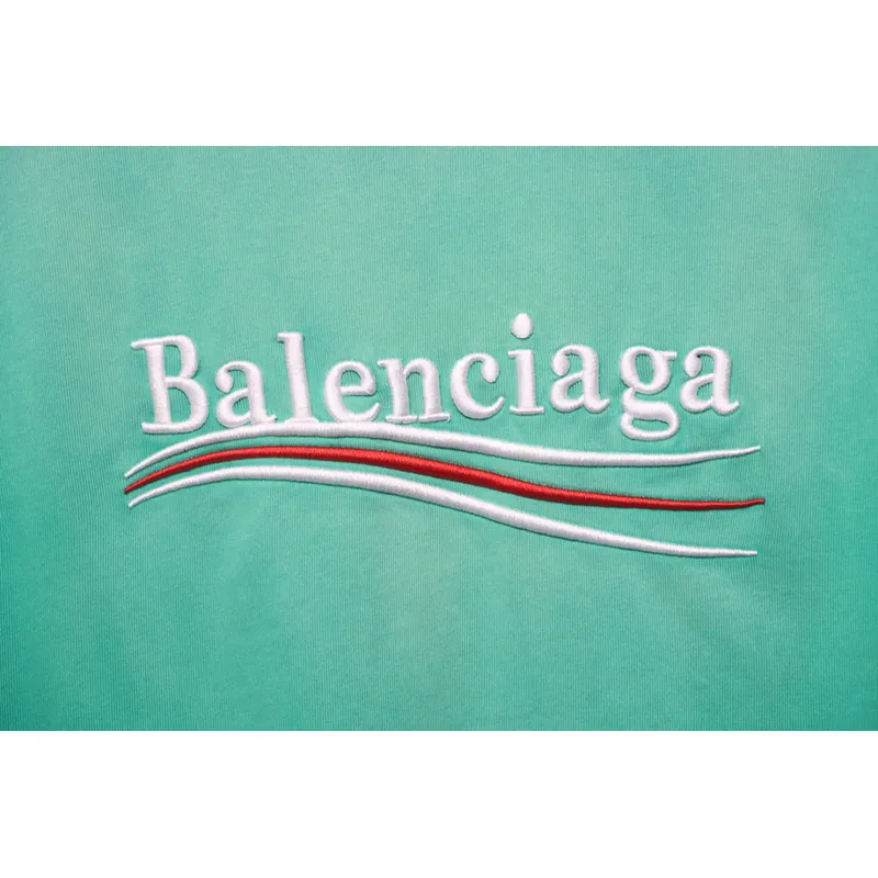 Balenciaga 25ss washed cola embroidery fried color hole short-sleeved T-shirt green