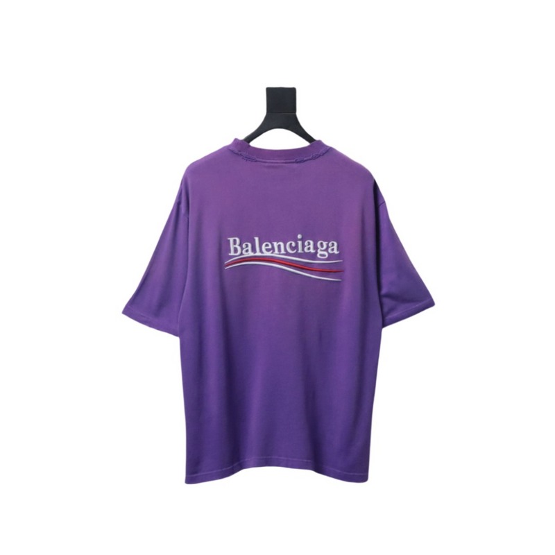 Balenciaga 25ss washed cola embroidery fried color hole short-sleeved T-shirt purple