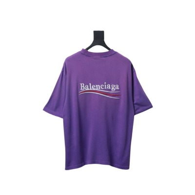 Balenciaga 25ss washed cola embroidery fried color hole short-sleeved T-shirt purple 02