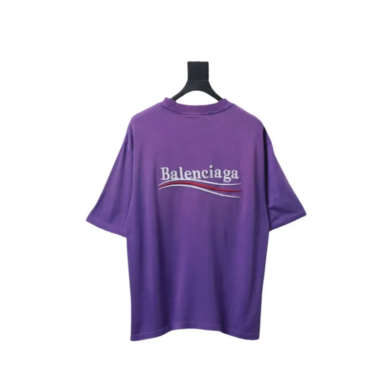 Balenciaga 25ss washed cola embroidery fried color hole short-sleeved T-shirt purple