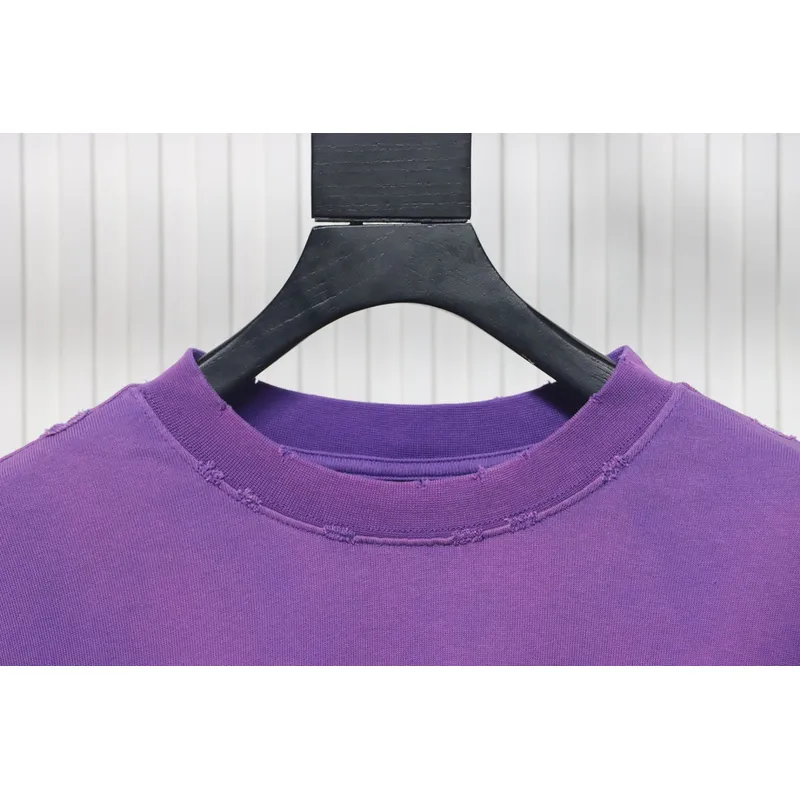 Balenciaga 25ss washed cola embroidery fried color hole short-sleeved T-shirt purple