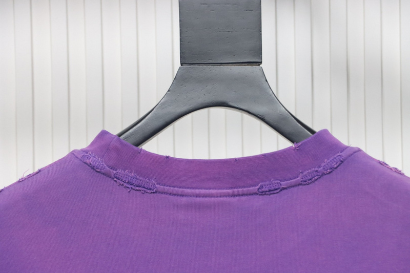 Balenciaga 25ss washed cola embroidery fried color hole short-sleeved T-shirt purple