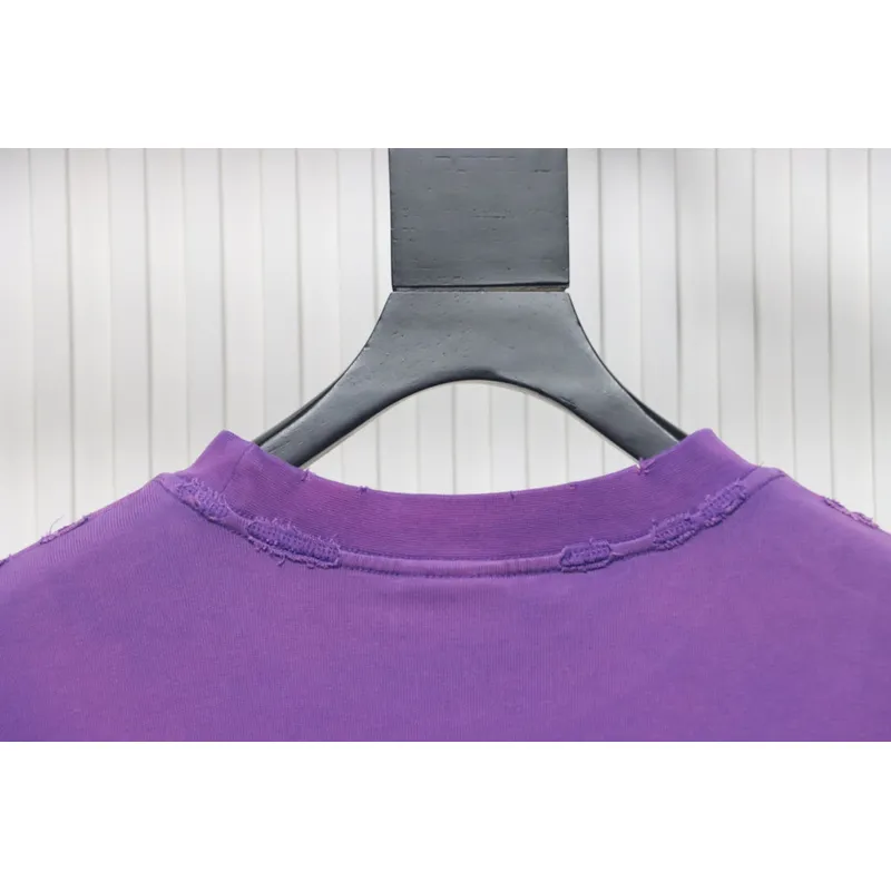 Balenciaga 25ss washed cola embroidery fried color hole short-sleeved T-shirt purple