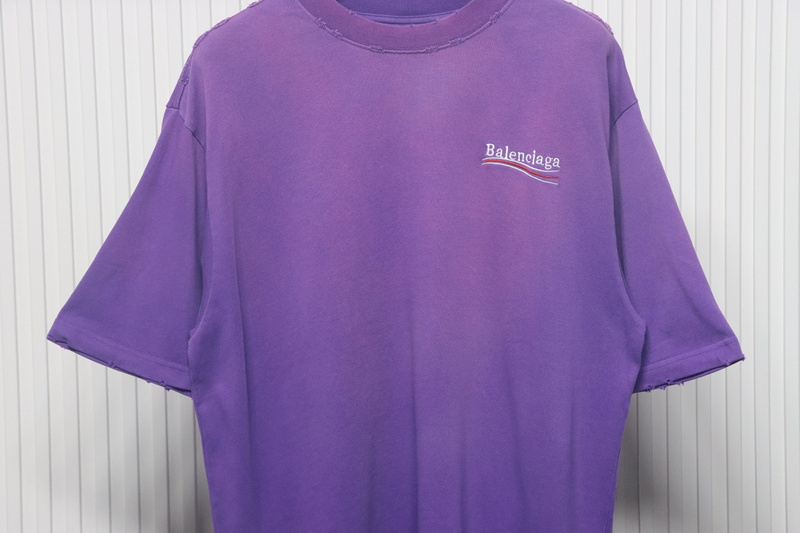 Balenciaga 25ss washed cola embroidery fried color hole short-sleeved T-shirt purple