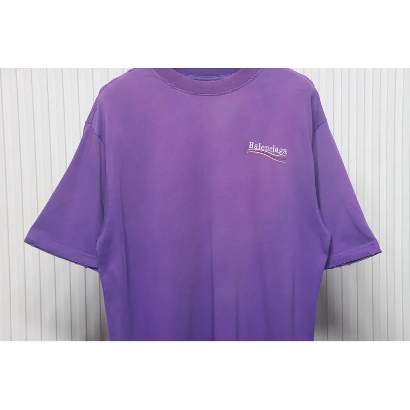 Balenciaga 25ss washed cola embroidery fried color hole short-sleeved T-shirt purple