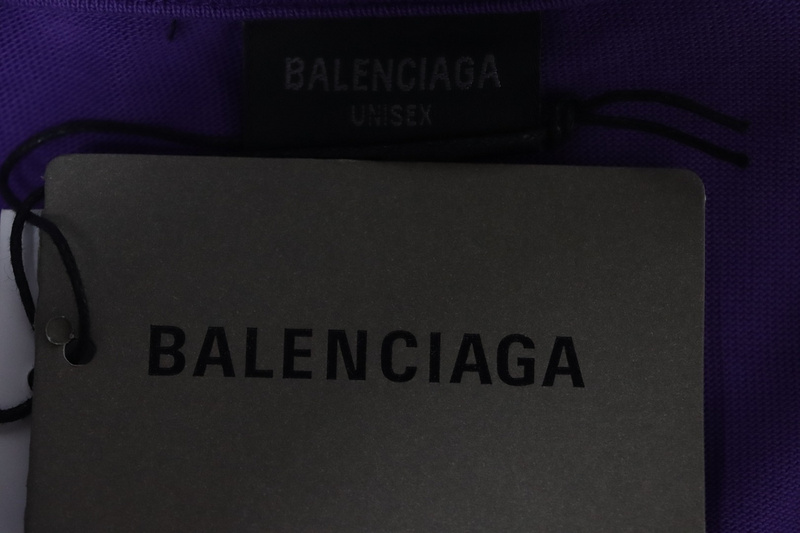 Balenciaga 25ss washed cola embroidery fried color hole short-sleeved T-shirt purple