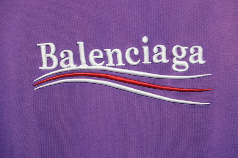 Balenciaga 25ss washed cola embroidery fried color hole short-sleeved T-shirt purple