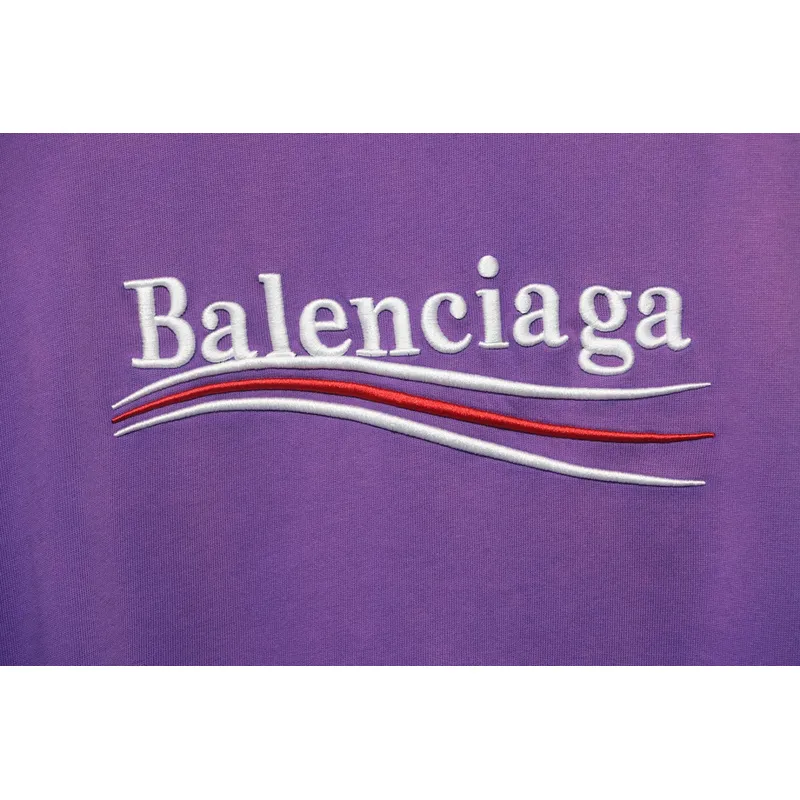 Balenciaga 25ss washed cola embroidery fried color hole short-sleeved T-shirt purple