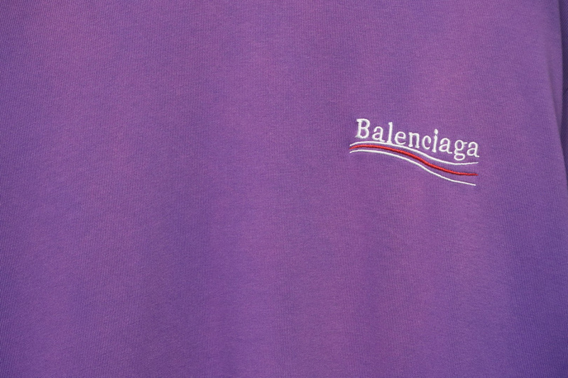 Balenciaga 25ss washed cola embroidery fried color hole short-sleeved T-shirt purple
