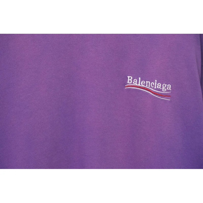 Balenciaga 25ss washed cola embroidery fried color hole short-sleeved T-shirt purple