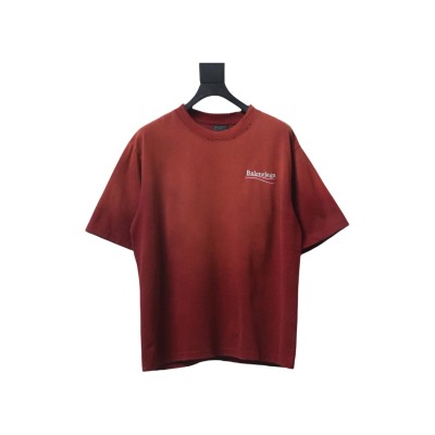 Balenciaga 25ss washed cola embroidery fried color hole short-sleeved T-shirt red 02