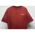 Balenciaga 25ss washed cola embroidery fried color hole short-sleeved T-shirt red