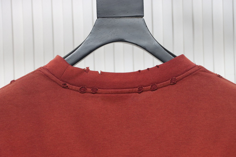 Balenciaga 25ss washed cola embroidery fried color hole short-sleeved T-shirt red