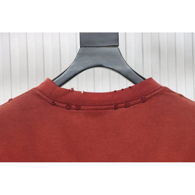 Balenciaga 25ss washed cola embroidery fried color hole short-sleeved T-shirt red