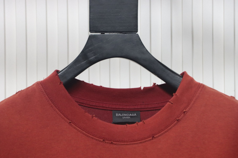Balenciaga 25ss washed cola embroidery fried color hole short-sleeved T-shirt red