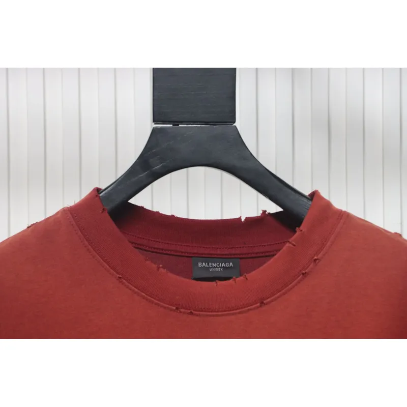 Balenciaga 25ss washed cola embroidery fried color hole short-sleeved T-shirt red