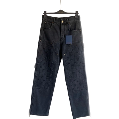 Louis Vuitton Monogram Detail Carpenter Denim Pants Black 02