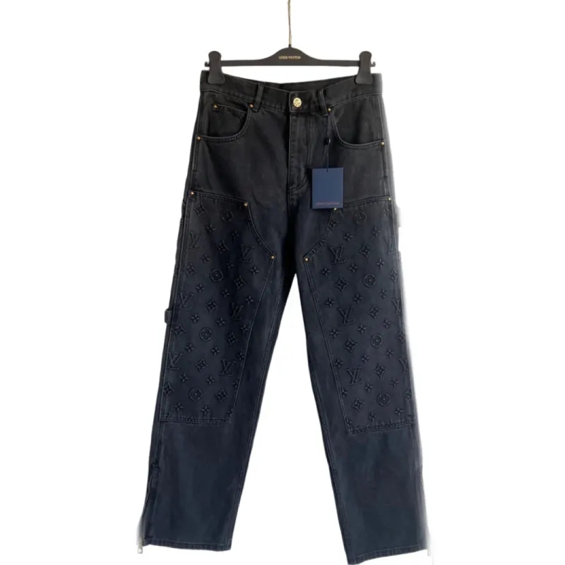 Louis Vuitton Monogram Detail Carpenter Denim Pants Black
