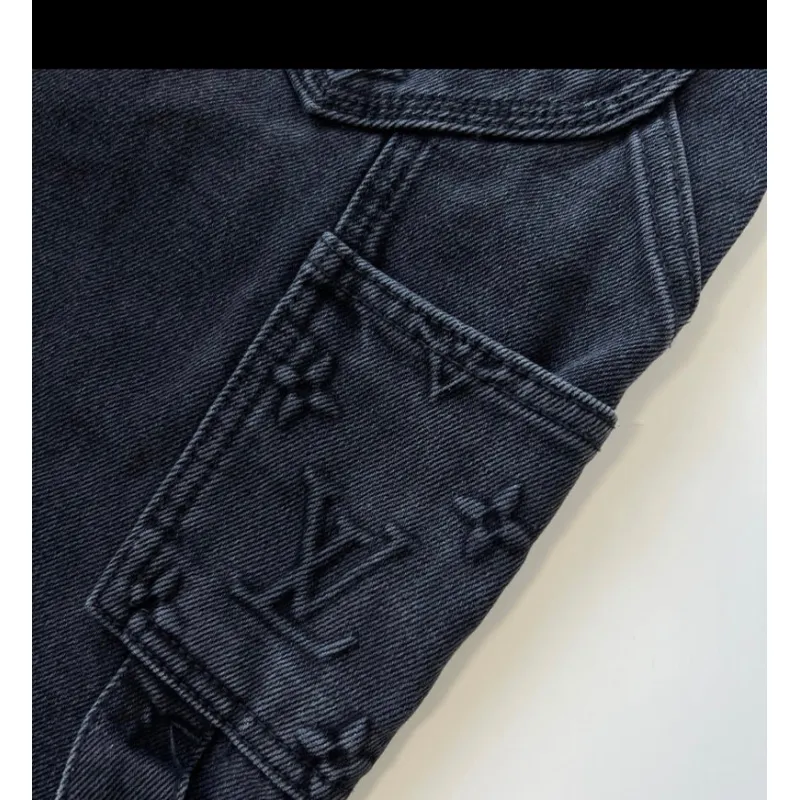 Louis Vuitton Monogram Detail Carpenter Denim Pants Black