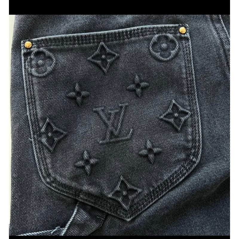 Louis Vuitton Monogram Detail Carpenter Denim Pants Black