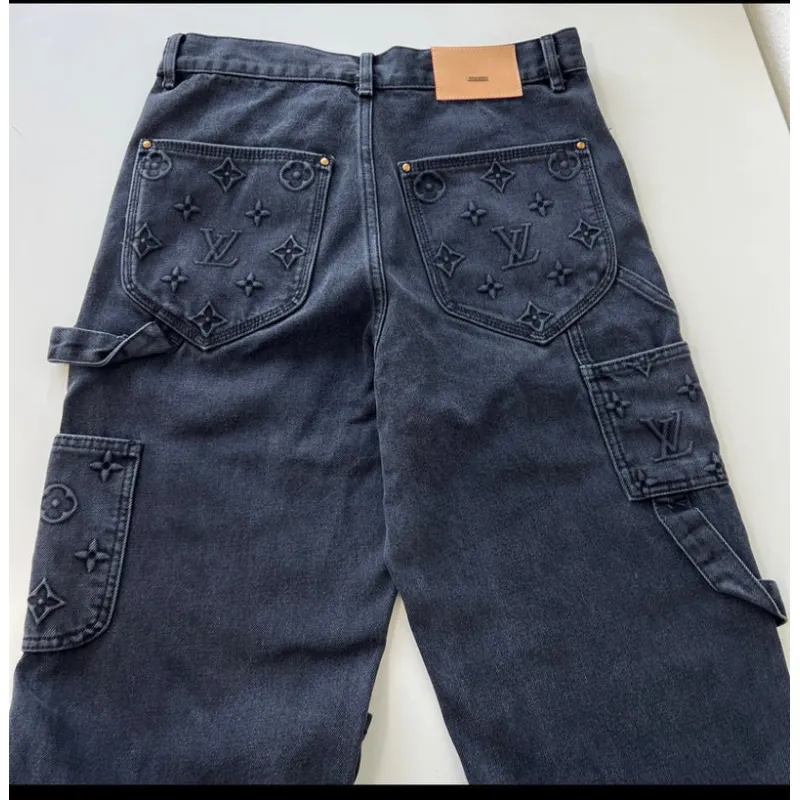 Louis Vuitton Monogram Detail Carpenter Denim Pants Black