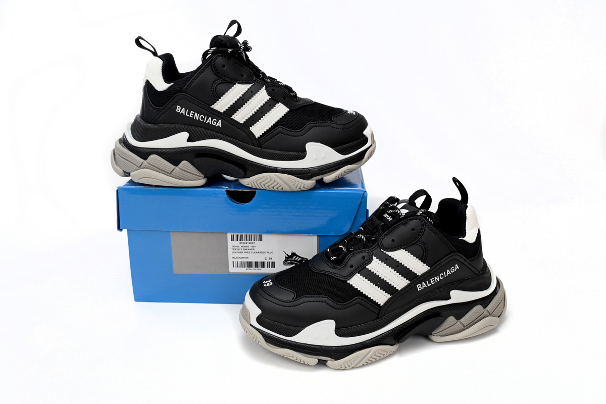 Pkstockx Adidas x Balenciaga Triple S Black And White Bars 712764 W2ZB2 1090