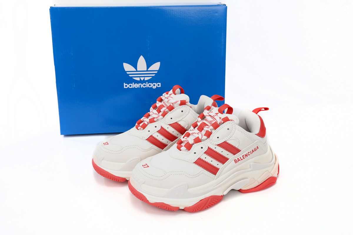 Pkstockx Adidas x Balenciaga Triple S White Red Bar