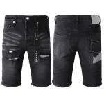 Purple Brand Shorts Pants Patchwork Men's Crease Skinny Fit Black Jeans 5001