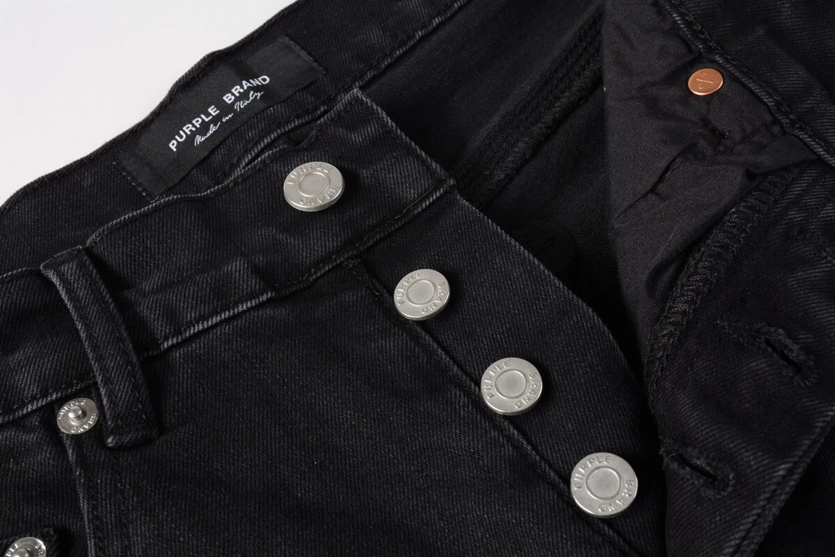 Purple Brand Shorts Pants Patchwork Men's Crease Skinny Fit Black Jeans 5001