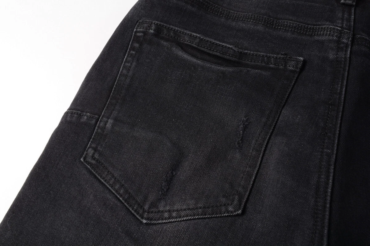 Purple Brand Shorts Pants Patchwork Men's Crease Skinny Fit Black Jeans 5001