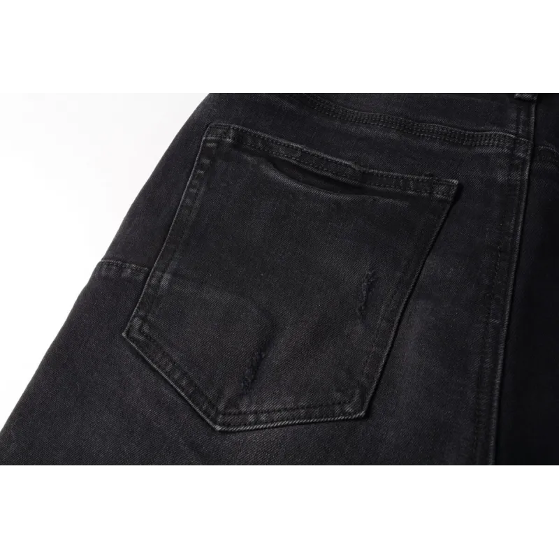 Purple Brand Shorts Pants Patchwork Men's Crease Skinny Fit Black Jeans 5001