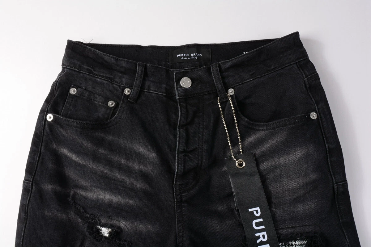 Purple Brand Shorts Pants Patchwork Men's Crease Skinny Fit Black Jeans 5001