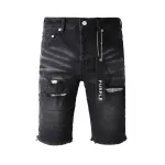 Purple Brand Shorts Pants Patchwork Men's Crease Skinny Fit Black Jeans 5001