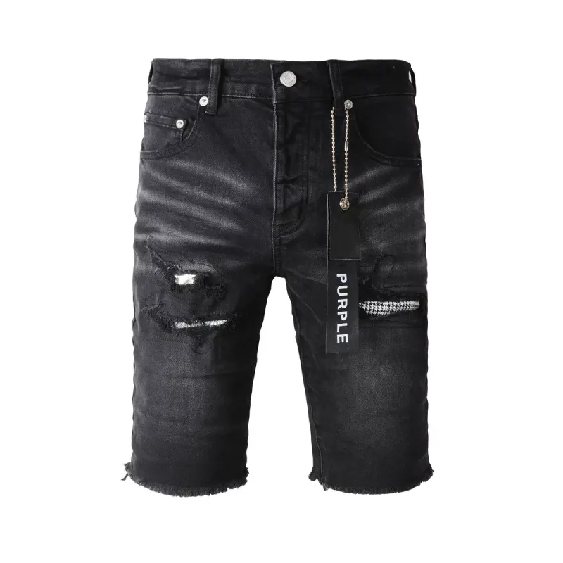 Purple Brand Shorts Pants Patchwork Men's Crease Skinny Fit Black Jeans 5001