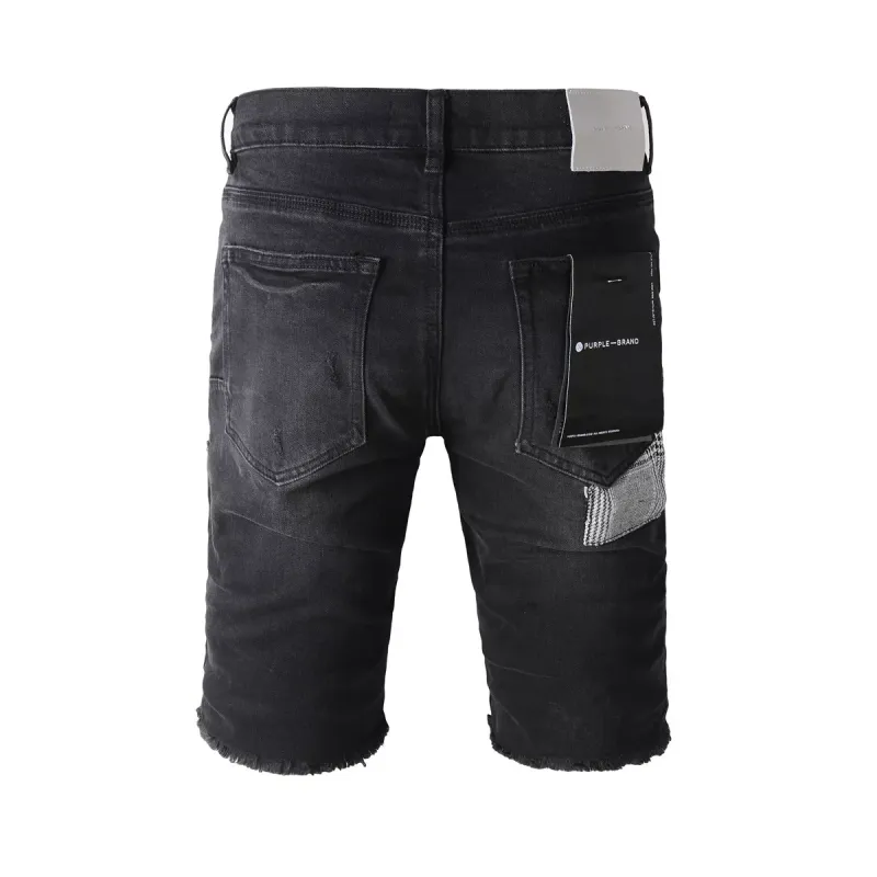 Purple Brand Shorts Pants Patchwork Men's Crease Skinny Fit Black Jeans 5001