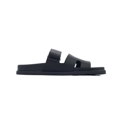 Hermes Flat Slippers Black 02