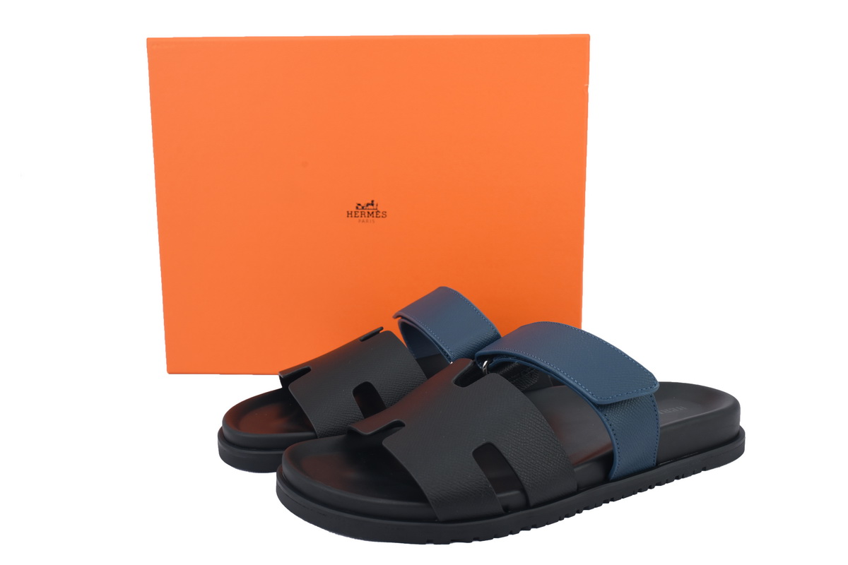 Hermes Flat Slippers Black Blue