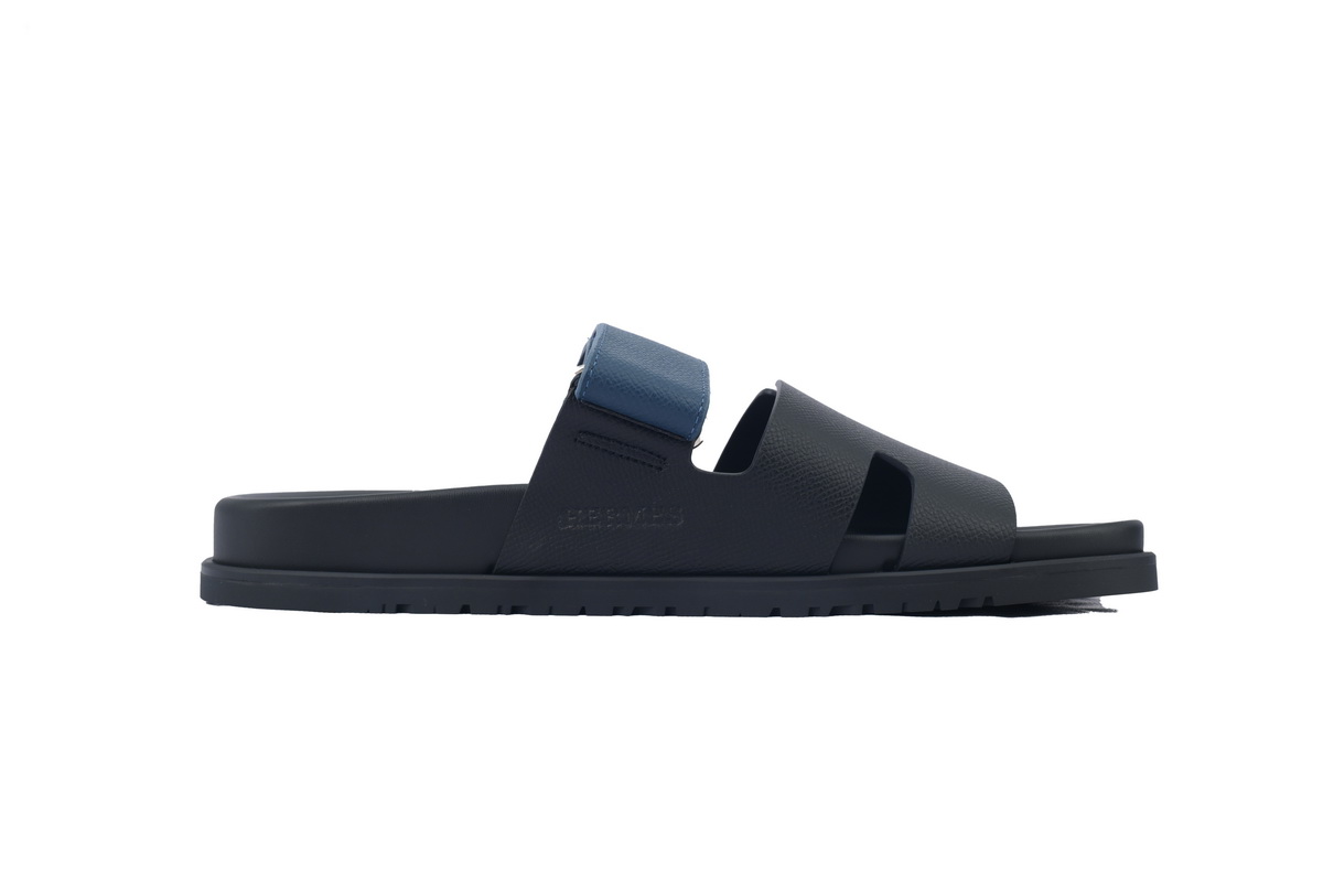 Hermes Flat Slippers Black Blue