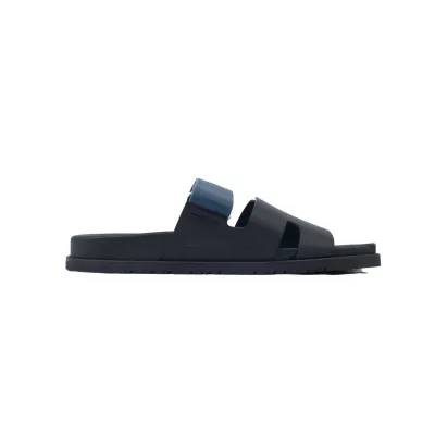 Hermes Flat Slippers Black Blue 02