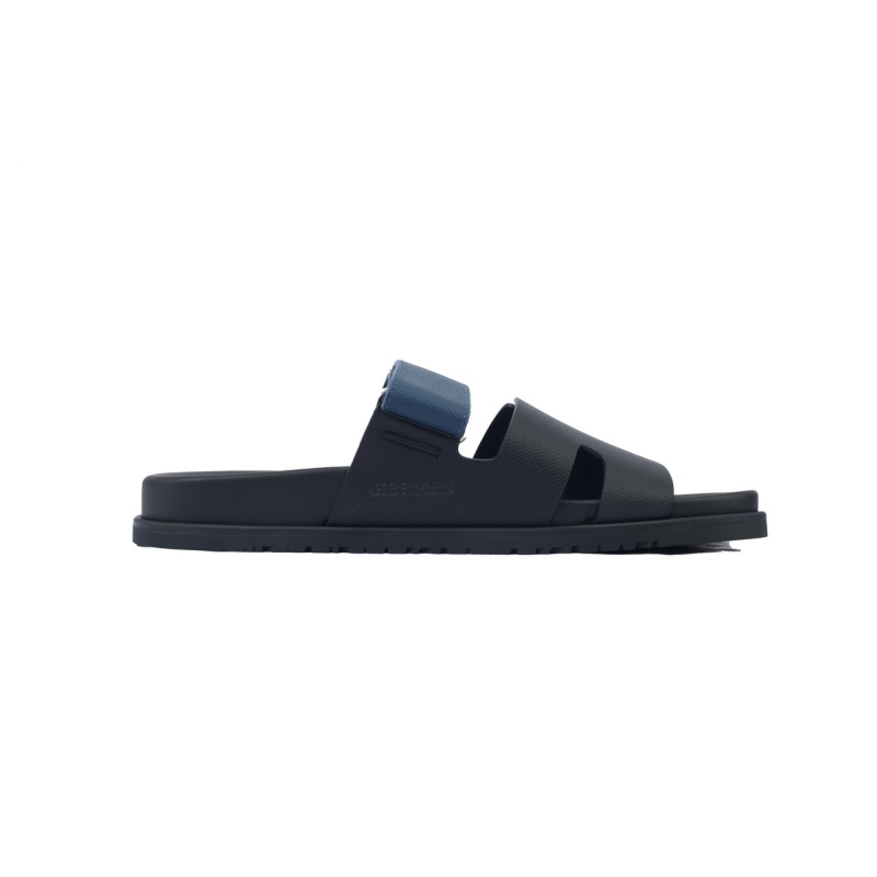 Hermes Flat Slippers Black Blue