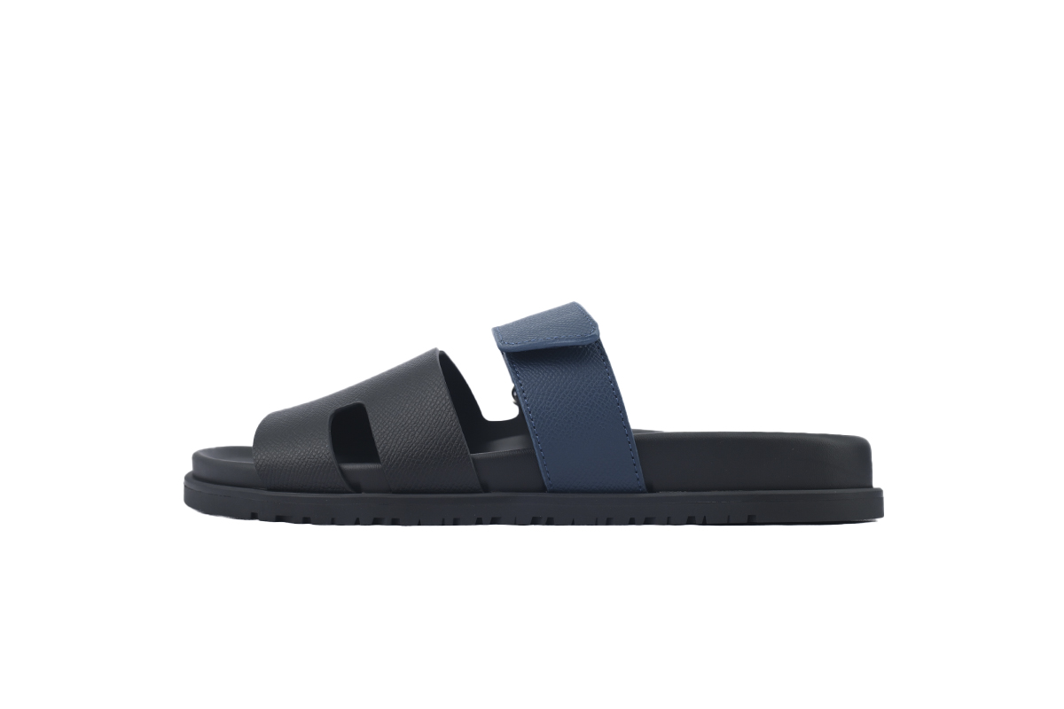 Hermes Flat Slippers Black Blue