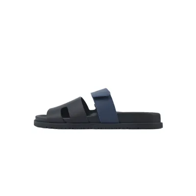 Hermes Flat Slippers Black Blue 01