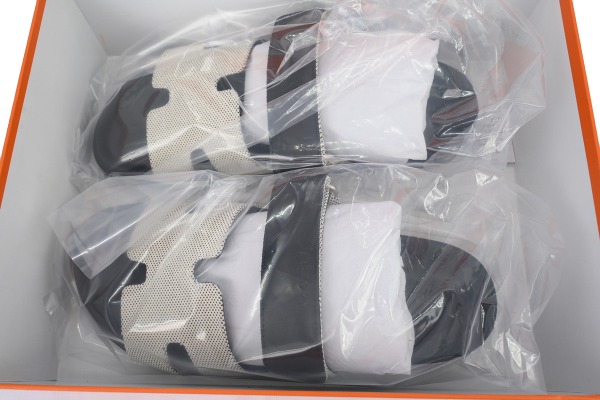 Hermes Flat Slippers Dark Gray