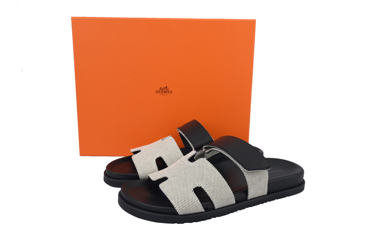 Hermes Flat Slippers Dark Gray