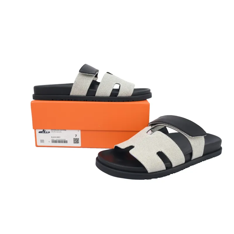 Hermes Flat Slippers Dark Gray