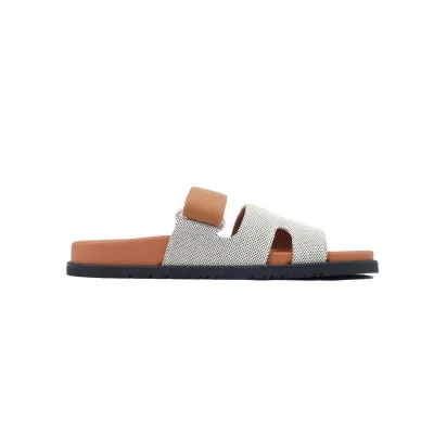 Hermes Flat Slippers Grey Coffee Color 02