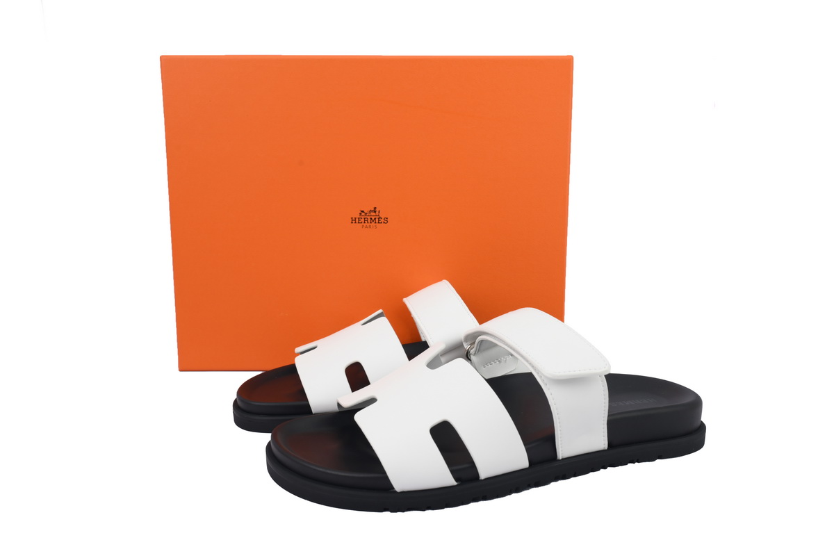 Hermes Flat Slippers White