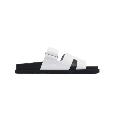 Hermes Flat Slippers White 02