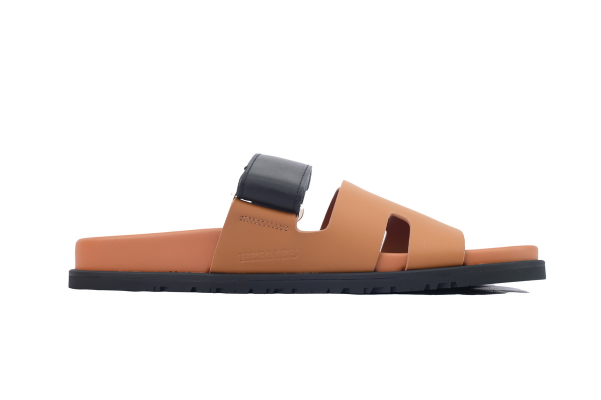 Hermes Khaki Black flip flops